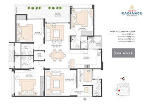Manglam 3 BHK flat floor plan